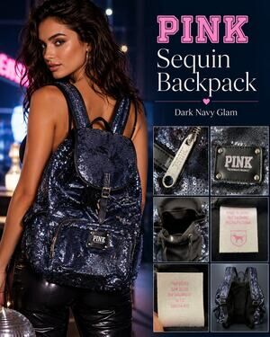 PINK Victoria’s Secret Black Sequin Backpack Drawstring Bag